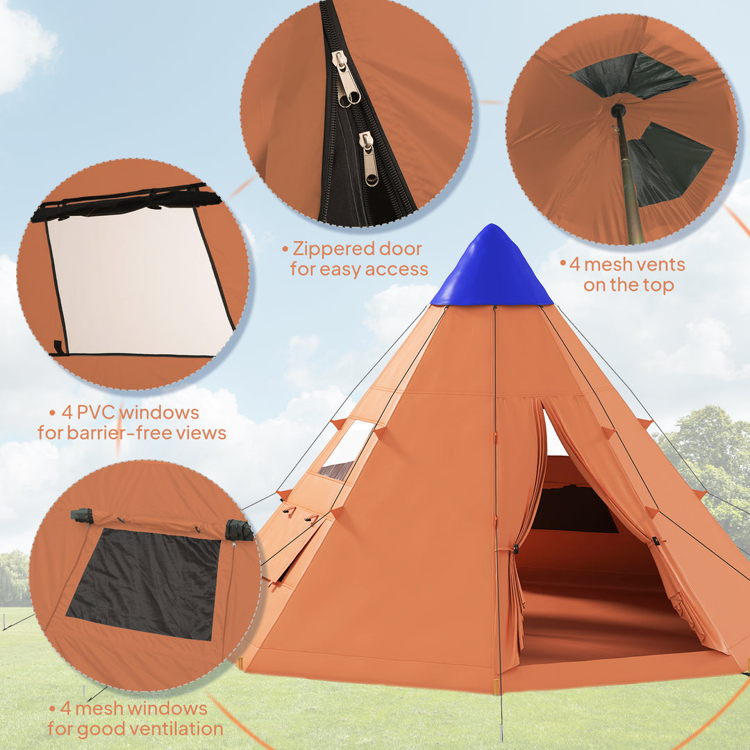6 Men Tipi Tent with Carry Bag - Orange