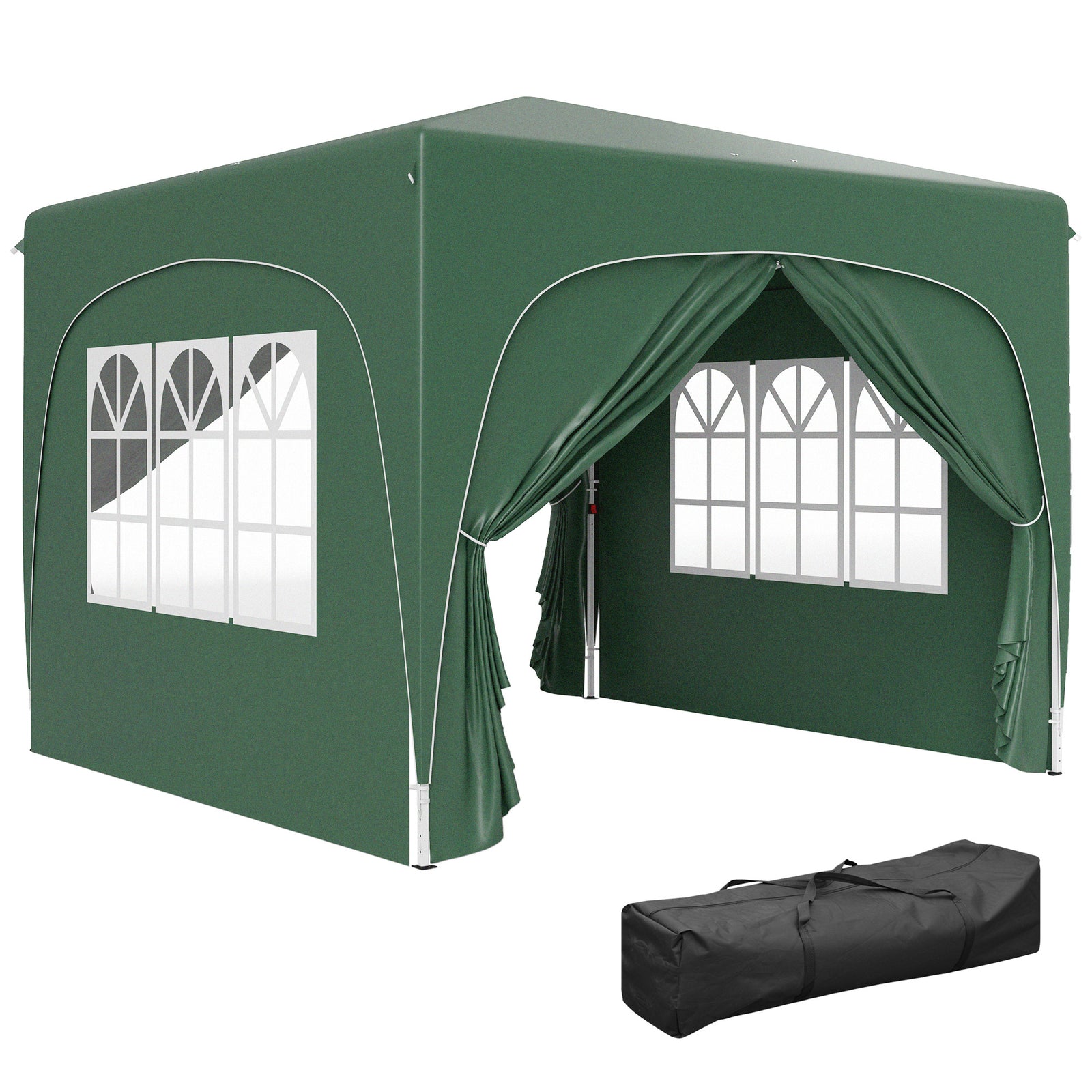 3 x 3m Pop-Up Gazebo Shelter, with Accessories - Dark Green