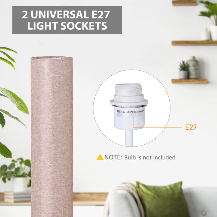 Floor Lamp for Living Room, 120cm Modern Standing Lamp with Linen Shade and Wooden Base, Cream