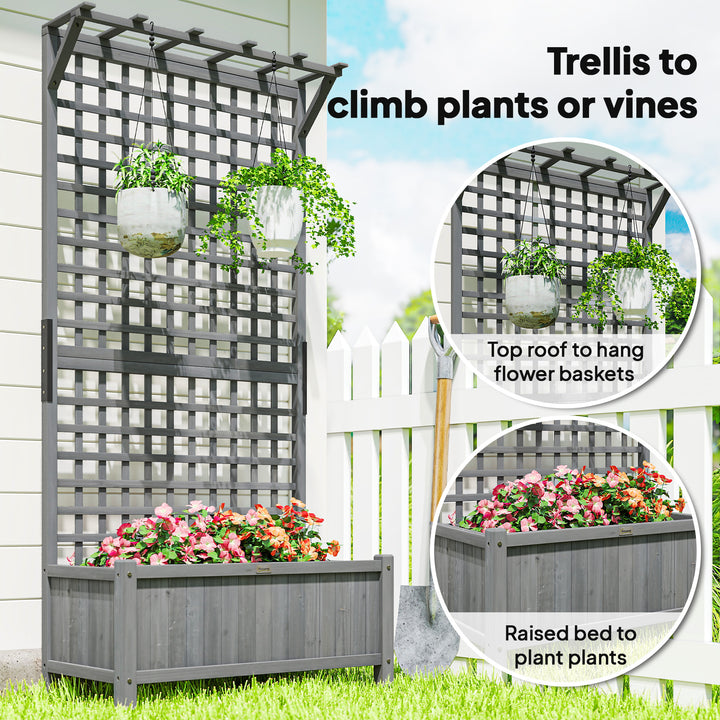 Raised Bed with Drainage Holes, Wood Planter with Trellis for Climbing