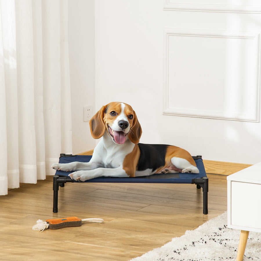 Raised Dog Bed Cat Elevated Lifted Puppy Pet Elevated Cot Portable Camping Basket – Blue (Medium)