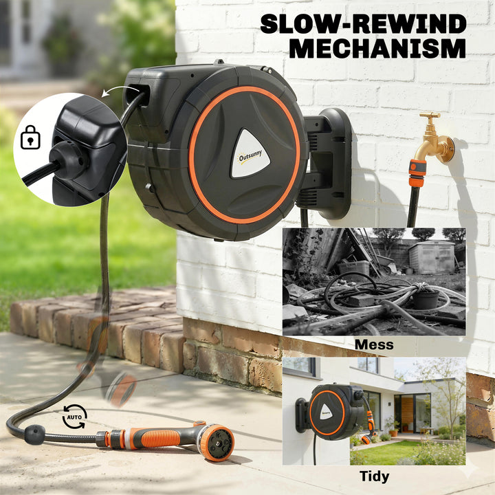 23+2m Retractable Hose Reel Wall Mounted with Auto Retraction, Self-Lo