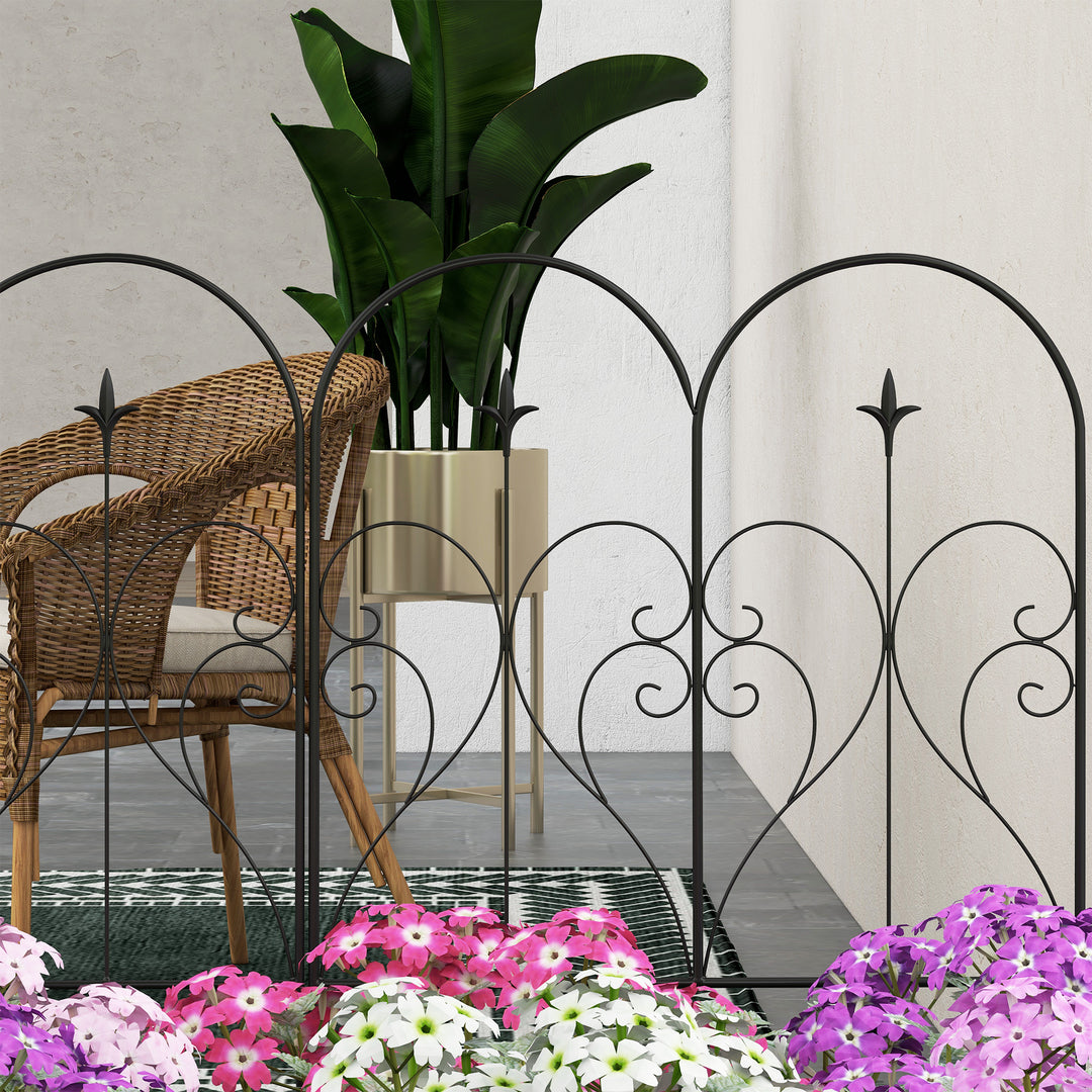 Set of Five Decorative Heart Metal Fence Panels - Black