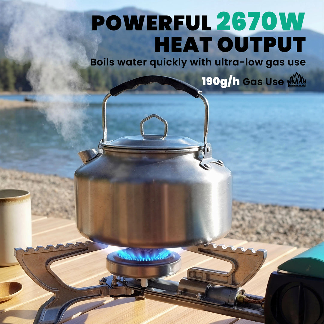 2670W Foldable Camping Stove with Safety Shut-Off, Piezo Ignition Gas 