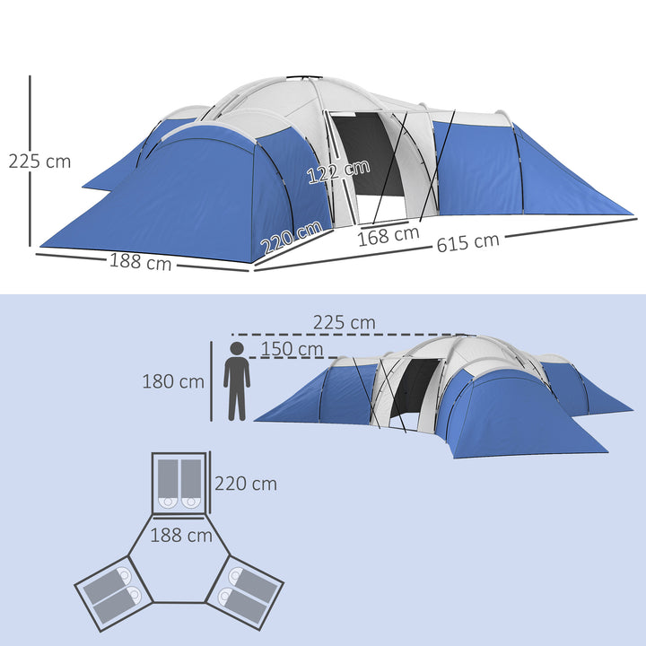 6-9 Man Tent with Bedrooms and Living Room, Accessories Included, Blue
