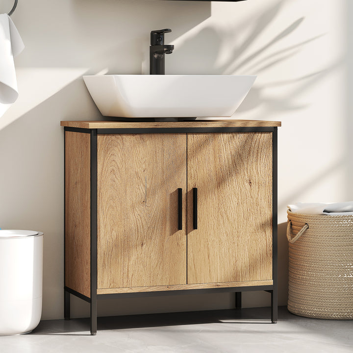 Bathroom Vanity Unit, Under Sink Storage Cabinet with 2 Doors, Adjustable Shelf for Basin without or with Pedestal, Oak
