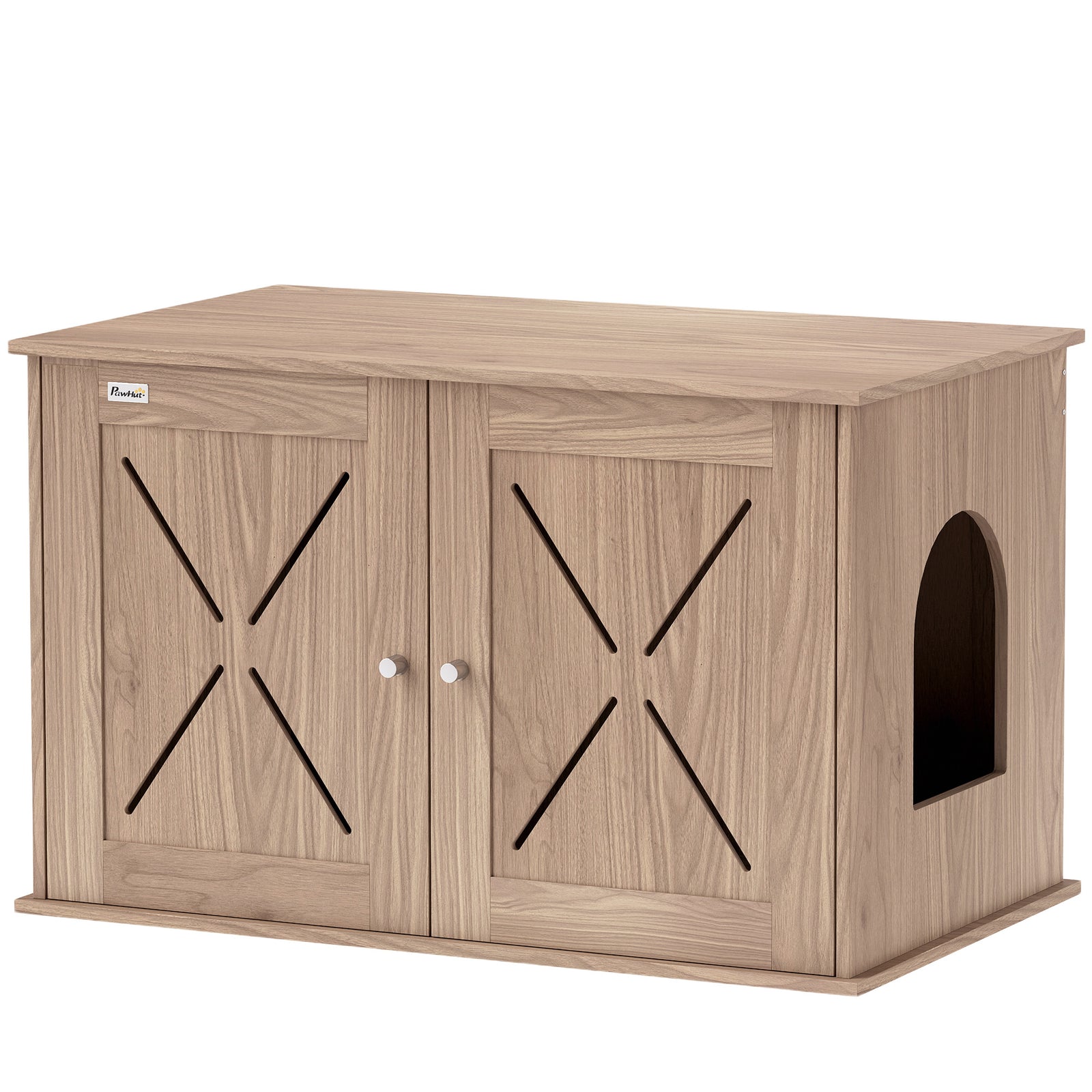 Cat Litter Box Enclosure with Double Doors and Side Entrance, Non-Slip Pads for Living Room, Walnut Brown