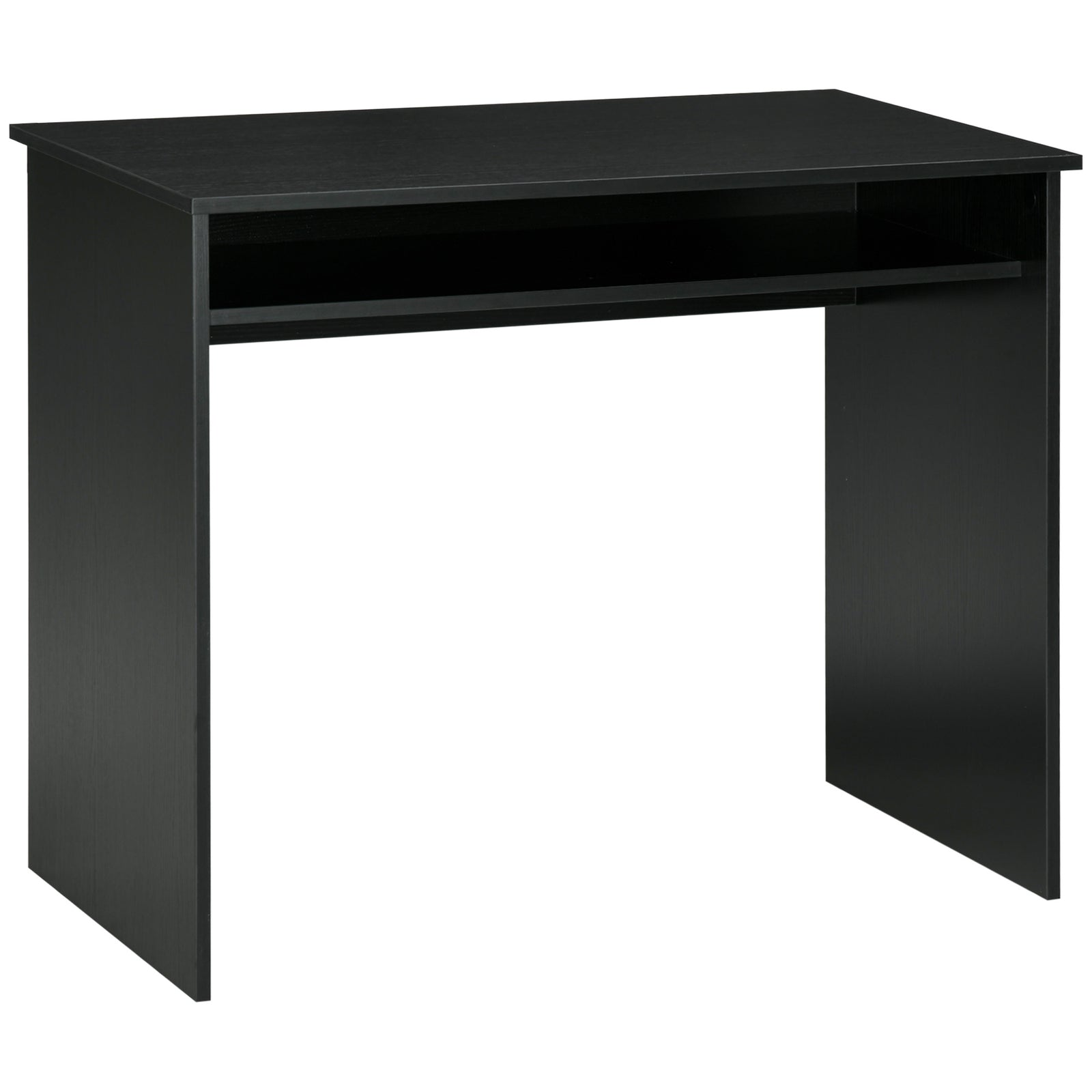 Modern Computer Desk, Home Office Table, Small Writing Desk with Storage Shelf, 90 x 50cm, Black Wood Grain