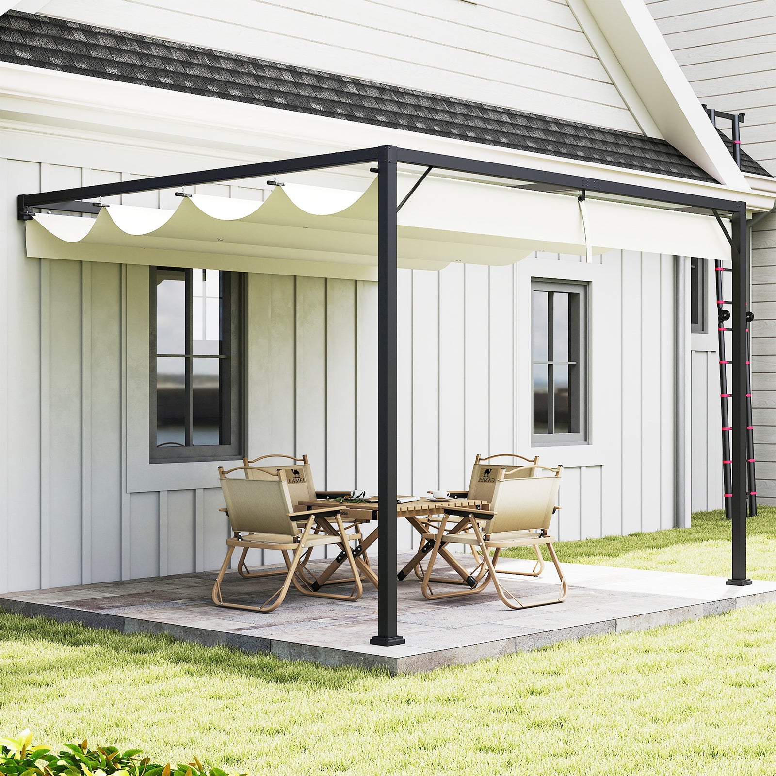 3 x 3 m Pergola, with Sliding Canopy - Cream White