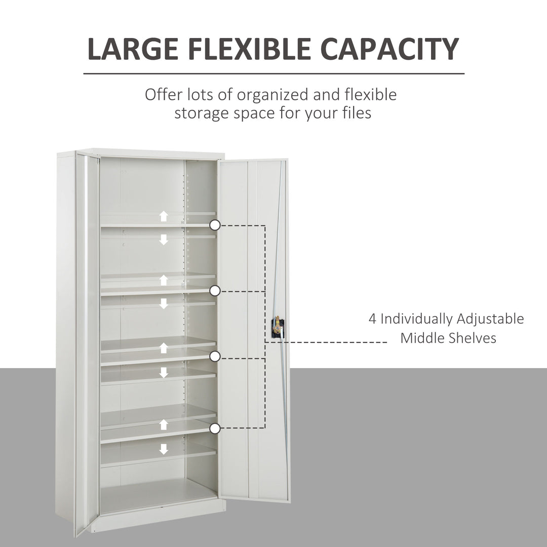 Cool Rolled Steel Tall Office Lockable Filing Cabinet 2 Doors 4 Internal Adjustable Shelves Bookcase Cabinet Storage Unit 80 L x 40 W x 184 cm