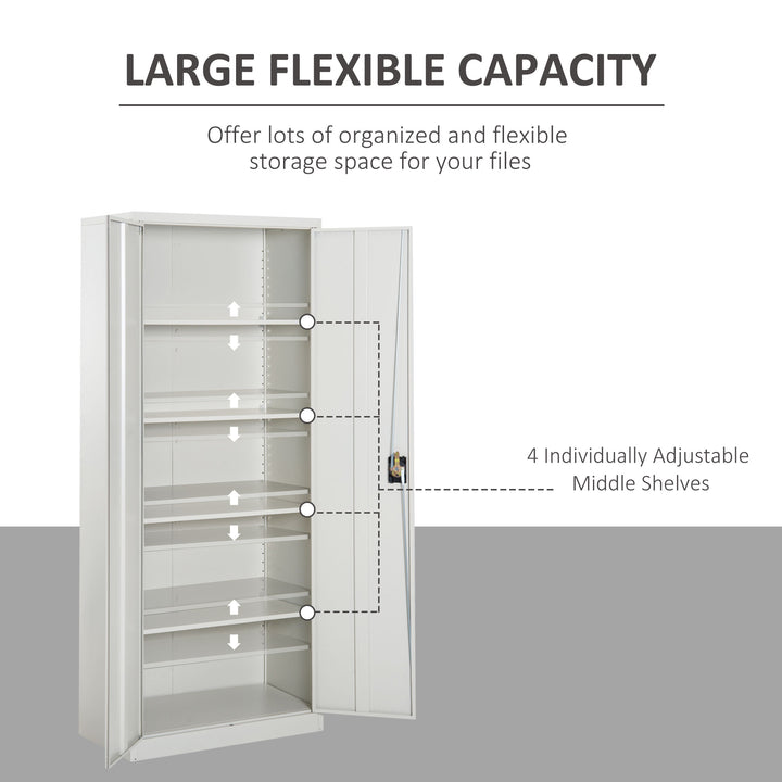 Cool Rolled Steel Tall Office Lockable Filing Cabinet 2 Doors 4 Internal Adjustable Shelves Bookcase Cabinet Storage Unit 80 L x 40 W x 184 cm
