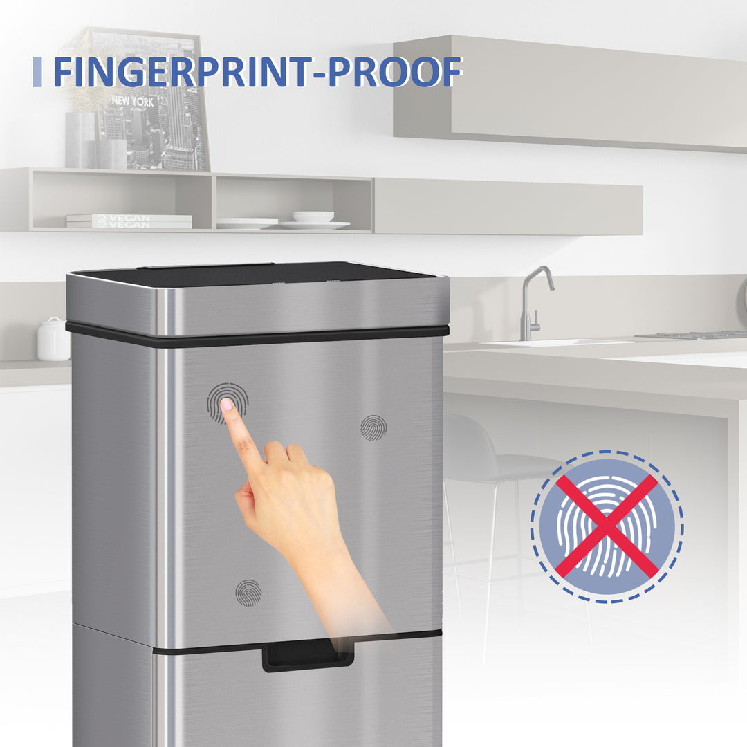 72L Recycling Sensor Bin Stainless Steel 3 Compartments For Both Wet/Dry Waste w/Removable Lid Kitchen Home