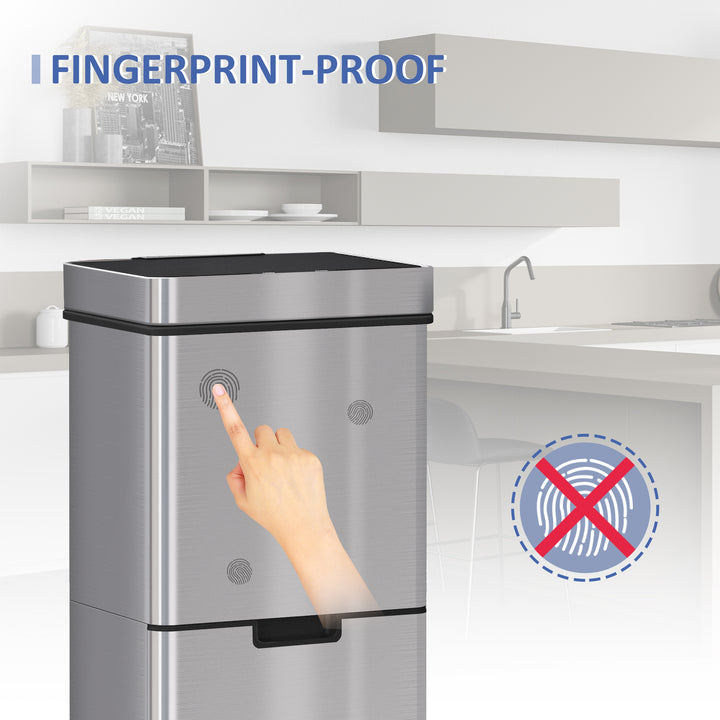 72L Recycling Sensor Bin Stainless Steel 3 Compartments For Both Wet/Dry Waste w/Removable Lid Kitchen Home