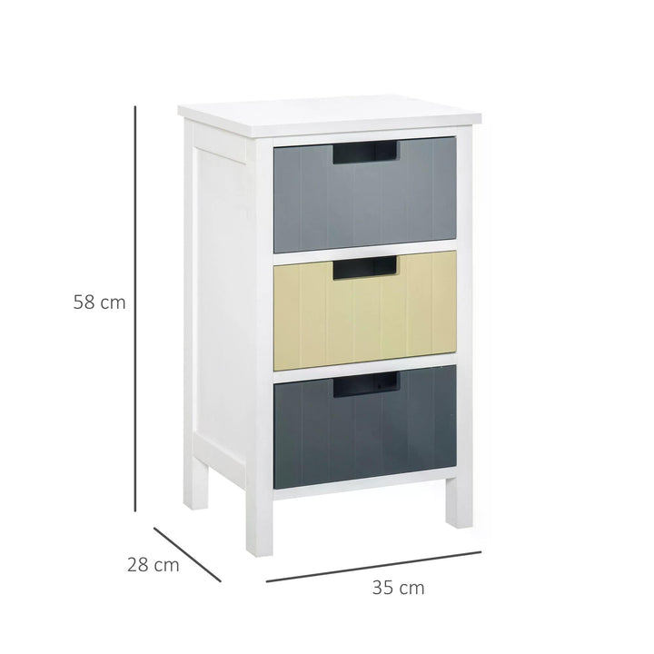 HOMCOM 3 Drawer Storage Tower, Wooden Top Dresser Chest, Organizer Unit for Bedroom, Nursery, Hallway | Aosom UK