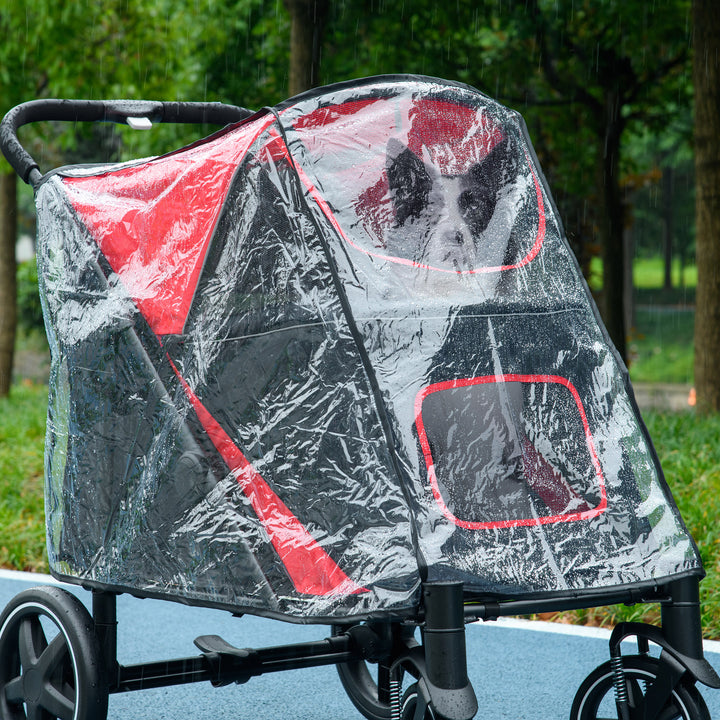 PawHut Dog Stroller with Rain Cover, Large Medium Pet Pram Buggy with Rear Entry, Durable & Waterproof, Grey