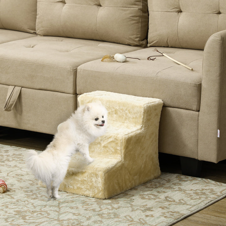 Three-Step Dog Stairs, with Washable Plush Cover, for High Bed Sofa, Dog Stairs for Small Dog and Cat