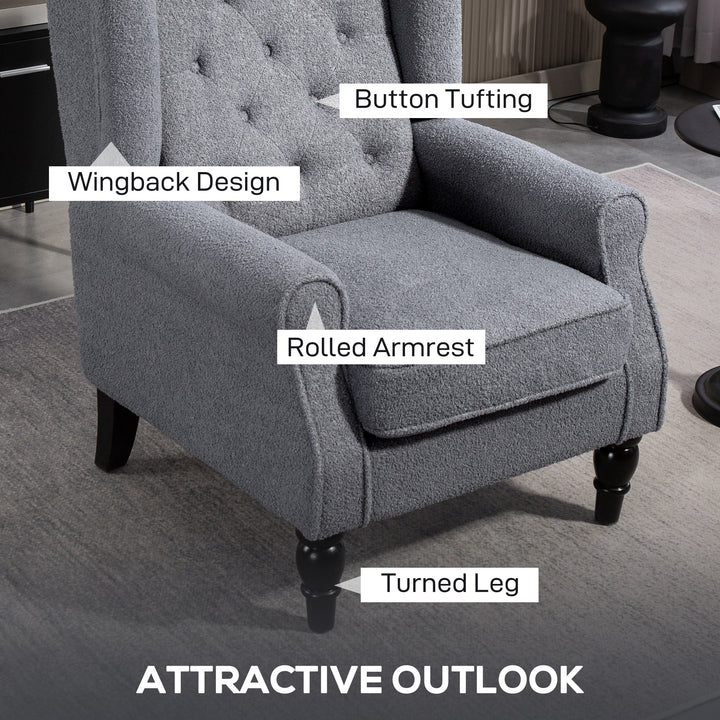 Wingback Accent Chair, Retro Upholstered Button Tufted Occasional Chair for Living Room and Bedroom, Grey