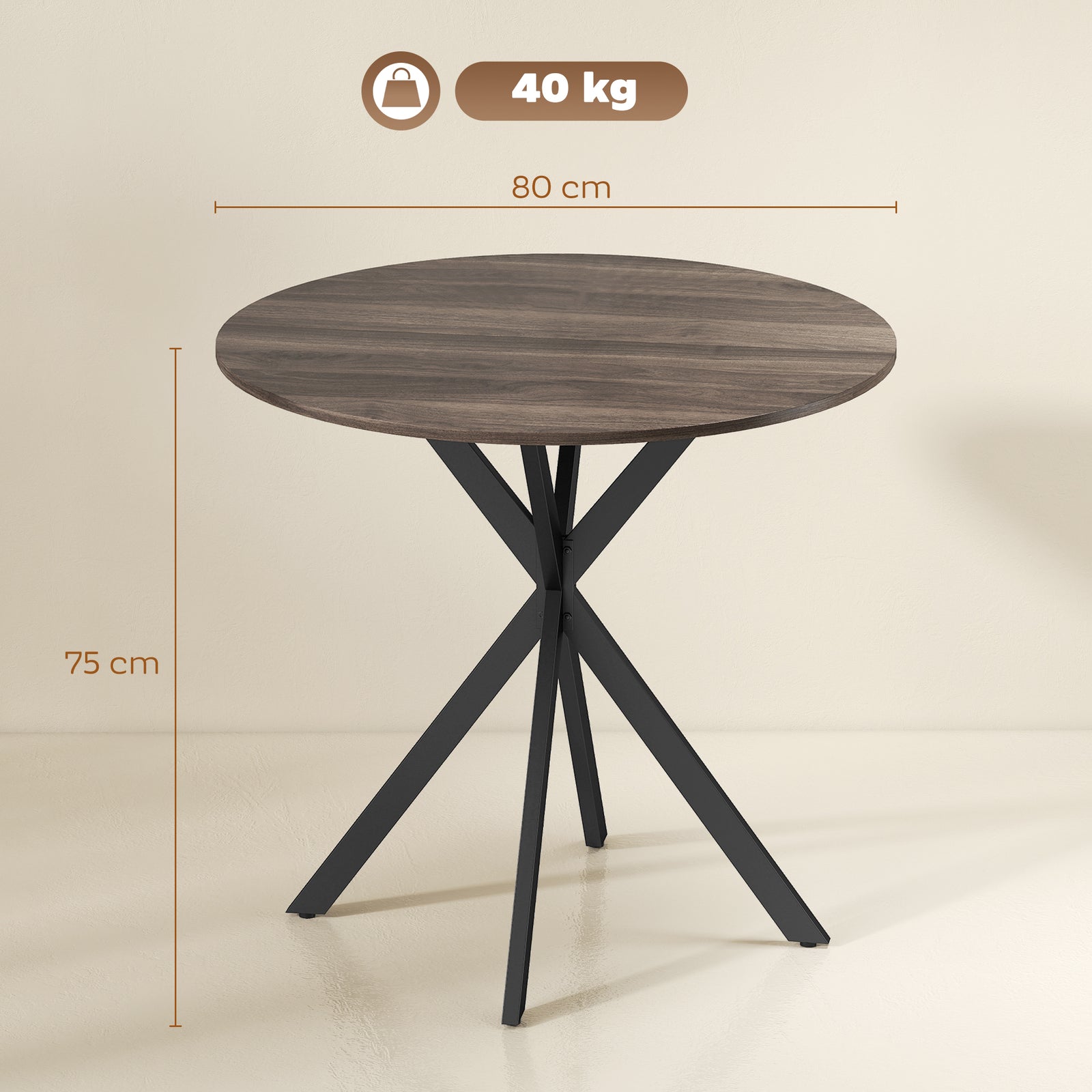 80cm Industrial Round Dining Table - Brown