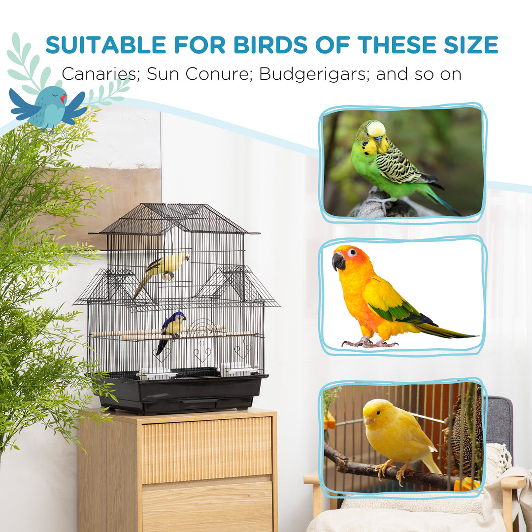 MCL Metal Bird Cage with Plastic Swing Perch Food Container Tray Handle for Finch Canary Budgie 43.5 x 33 x 63 cm, Black