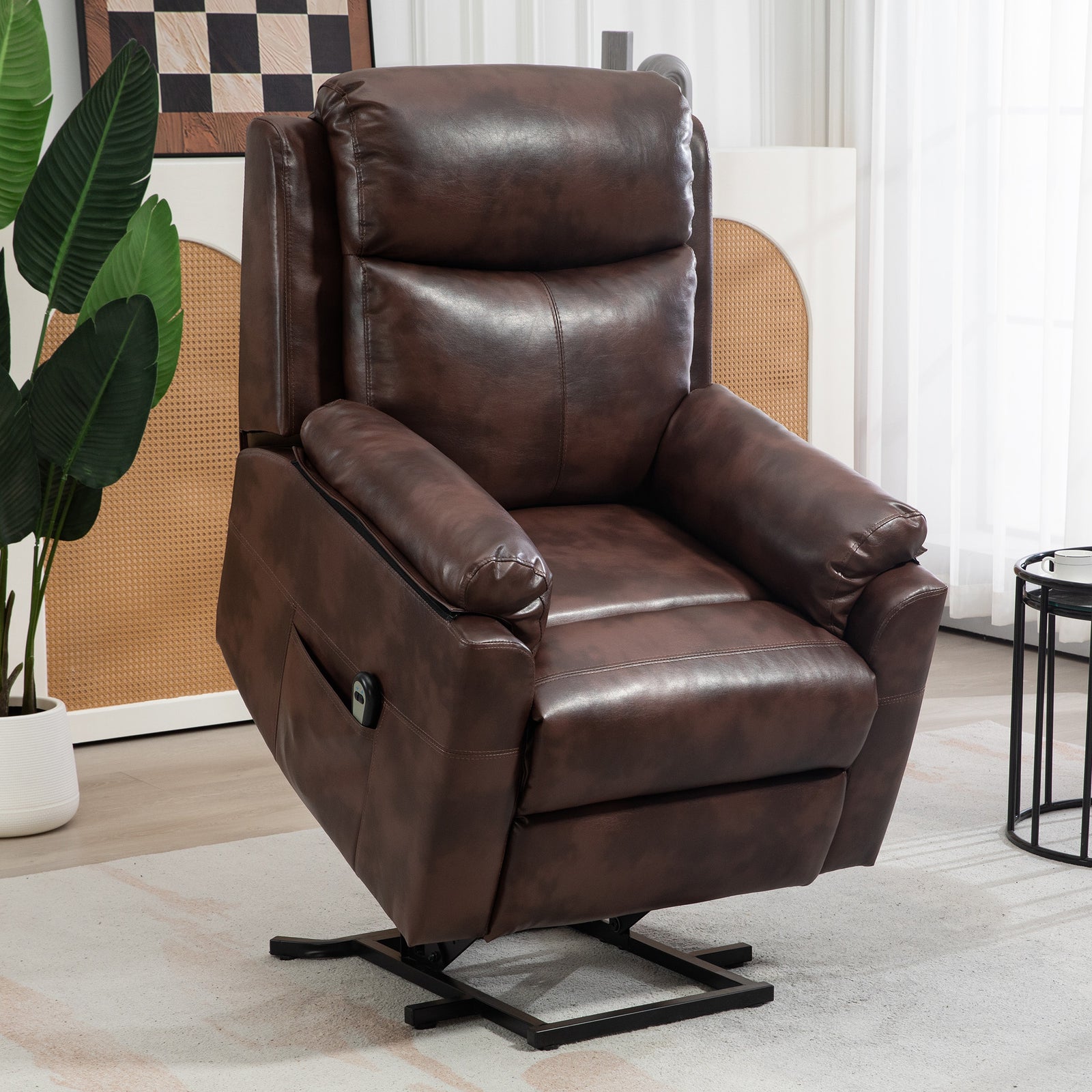 Faux Leather 70° Electric Riser Recliner Chair, Dark Brown