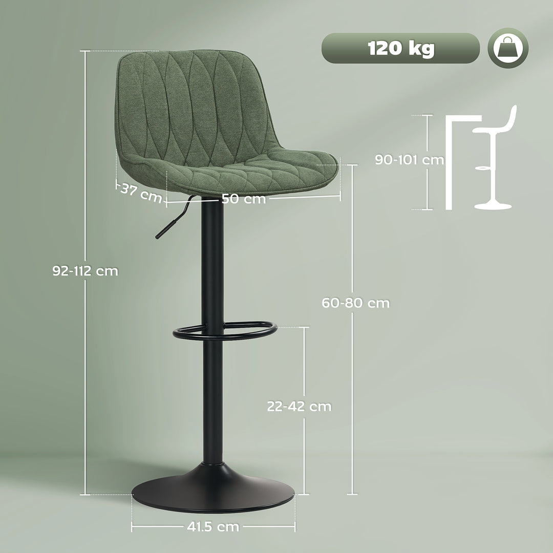 Set of Two Linen-Look Bar Stools - Green