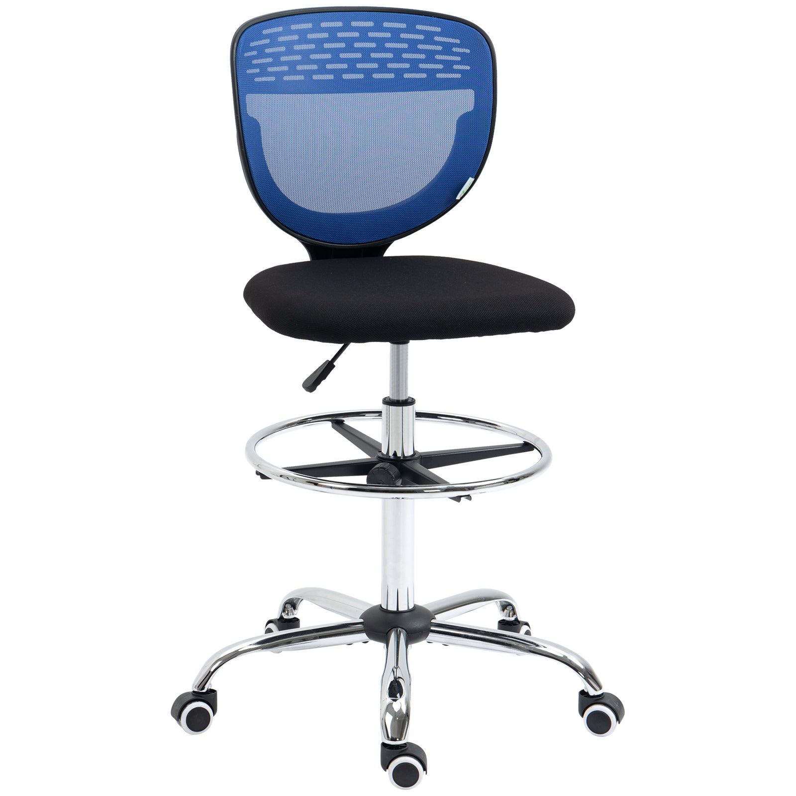 Drafting Chair, Swivel Office Draughtsman Chair, Mesh Standing Desk Chair with Adjustable Foot Ring, Armless, Dark Blue