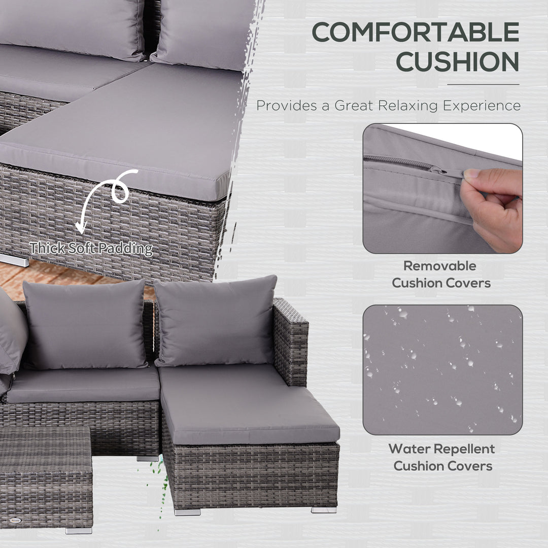 MCL 3PC Rattan Garden Furniture Storage Sofa Set 4 Seater Wicker Coffee Table Conservatory Sun Lounger Reclining Set Outdoor Weave with Cushion Grey