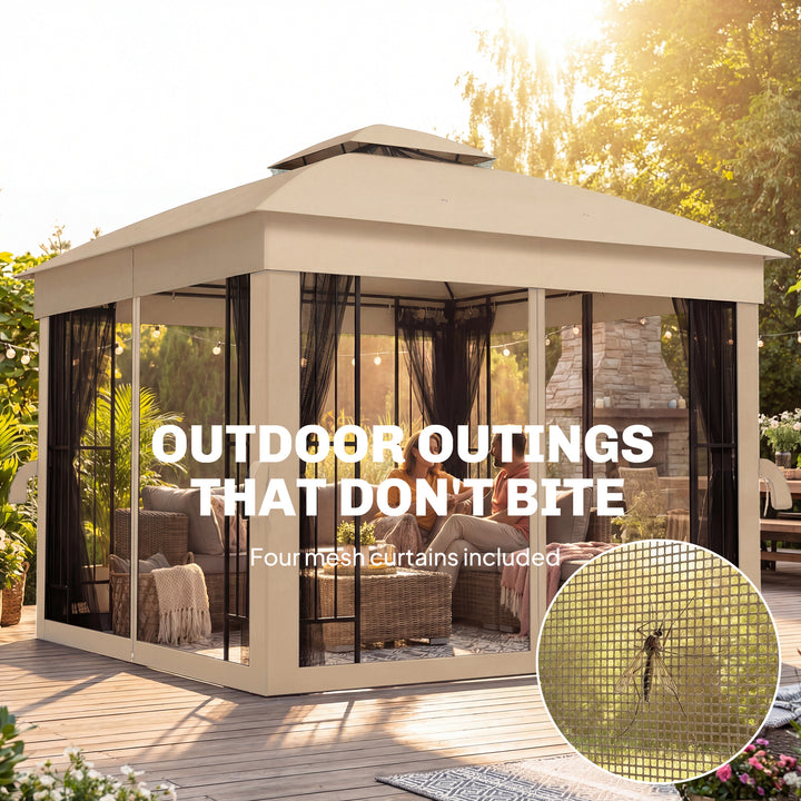 3 x 3 m Outdoor Garden Gazebo with Post Shelves, UPF50+ Double Roof Pa