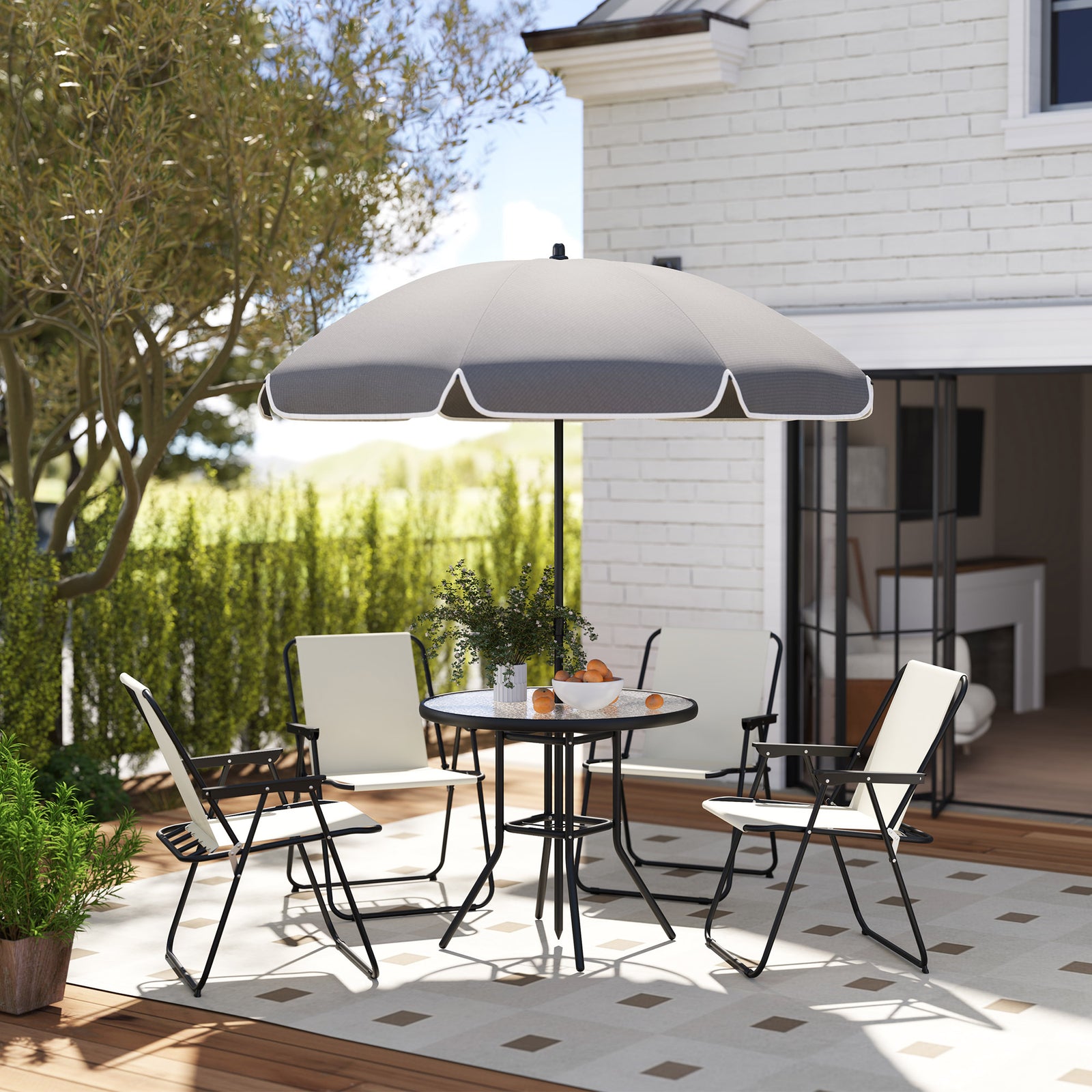 4 Seater Garden Furniture Set, 6 Pieces Garden Table and Chairs with P
