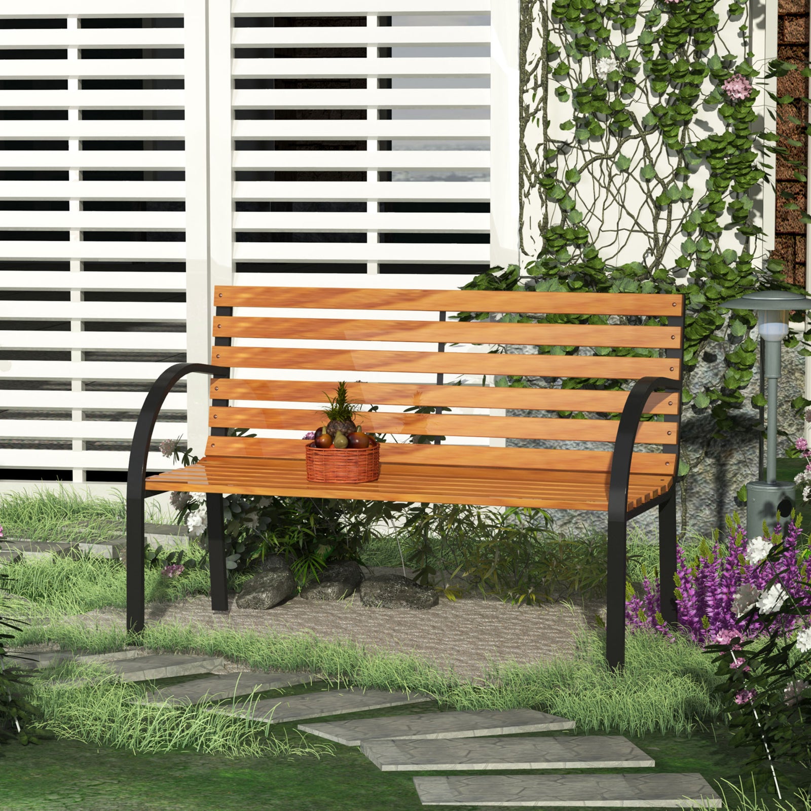 Garden Bench, 122Lx60Wx80H cm-Steel/Wood