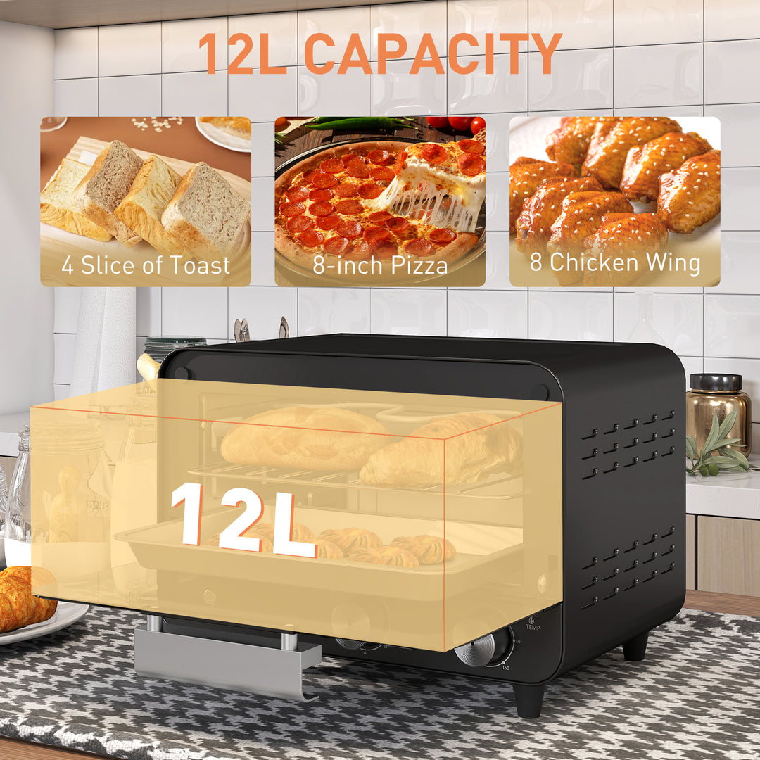 Small Toaster Oven, 12L Multifunction Mini Countertop Oven with Glass 