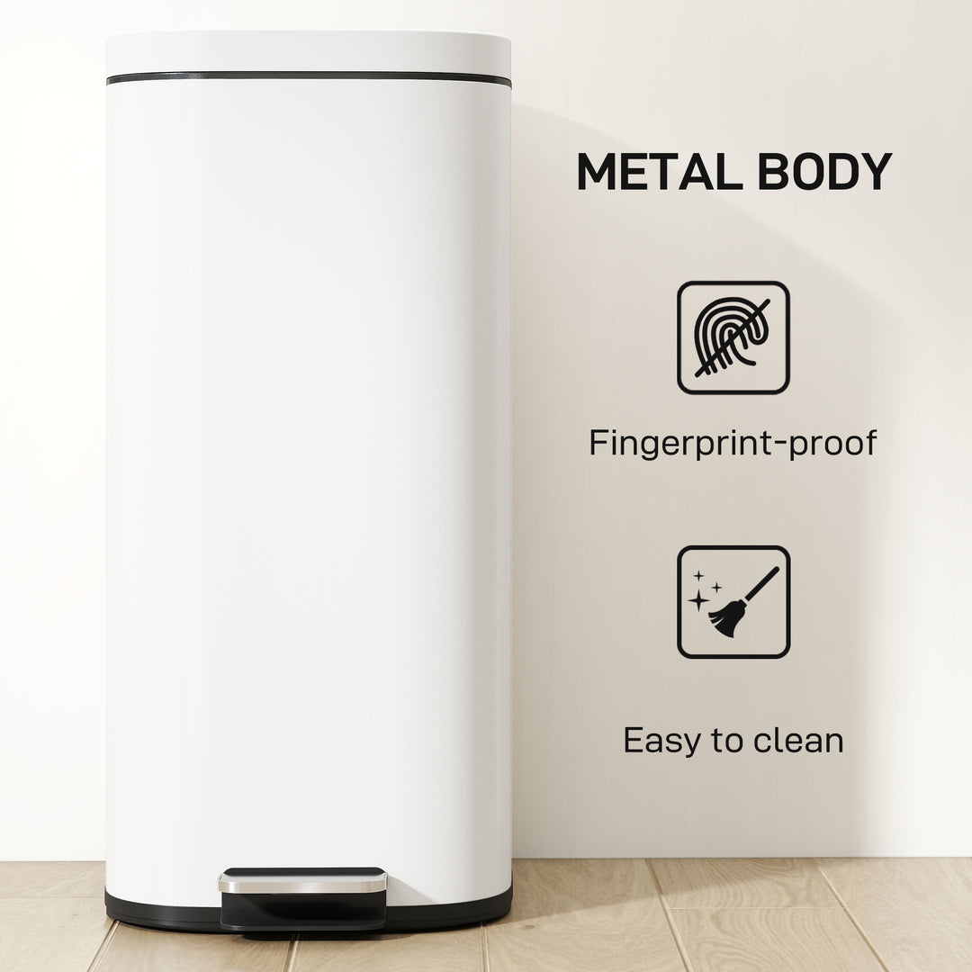 MCL 30L Kitchen Bin, Compact Pedal Bin with Soft-Close and Stay-Open Lid, Removable Bucket for Kitchen, Home, Office, Cream