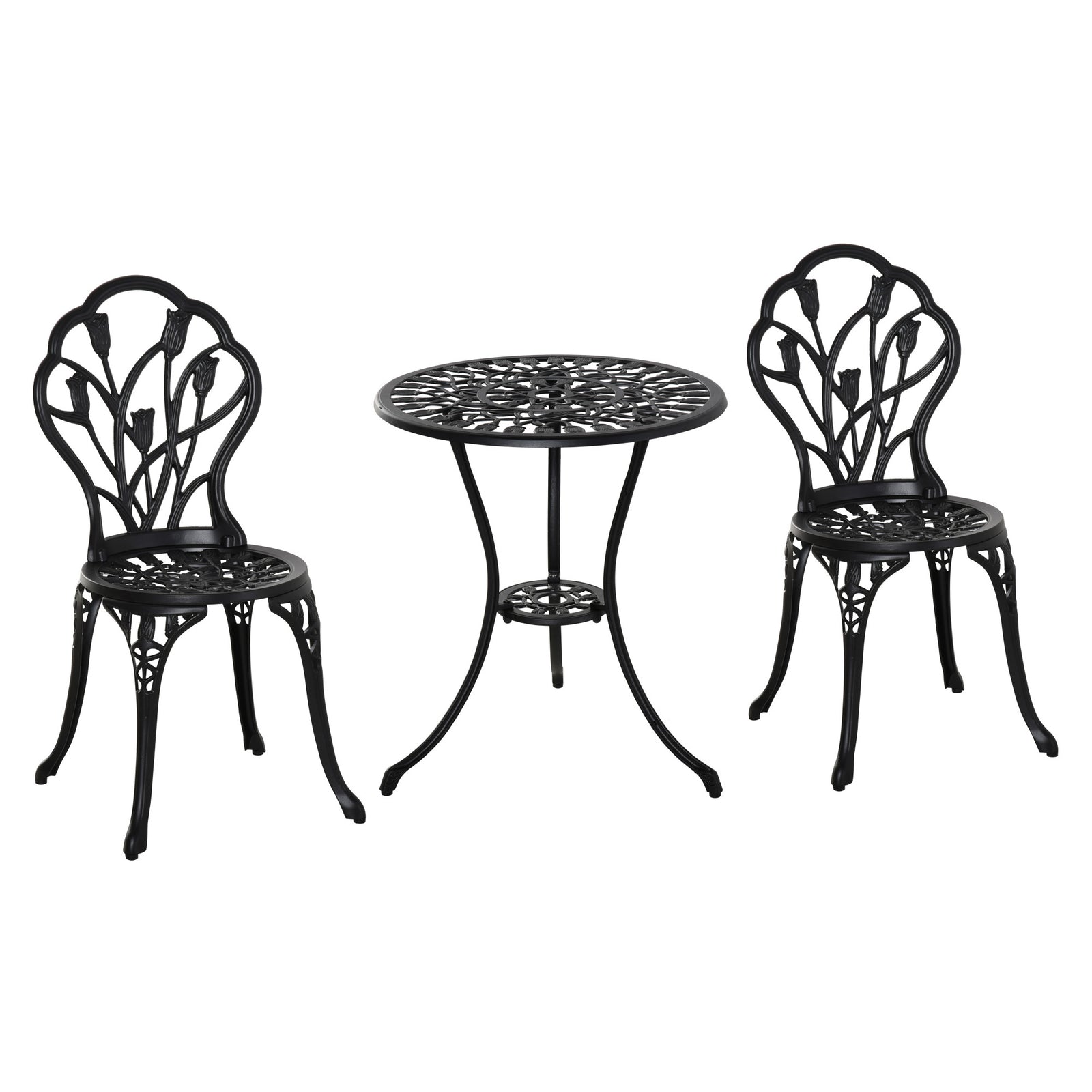 Three-Piece Aluminium Floral Bistro Garden Set - Black