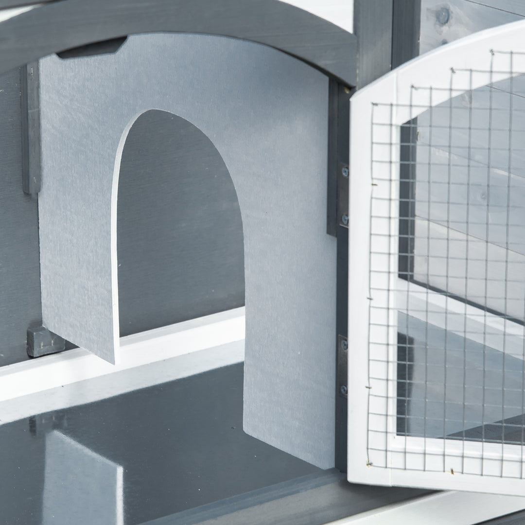 Rabbit Hutch Outdoor Guinea Pig Hutch 2 Tier Wooden Cage w/ Ramp, Divider, Openable Roof, 125 x 48 x 100cm - Grey