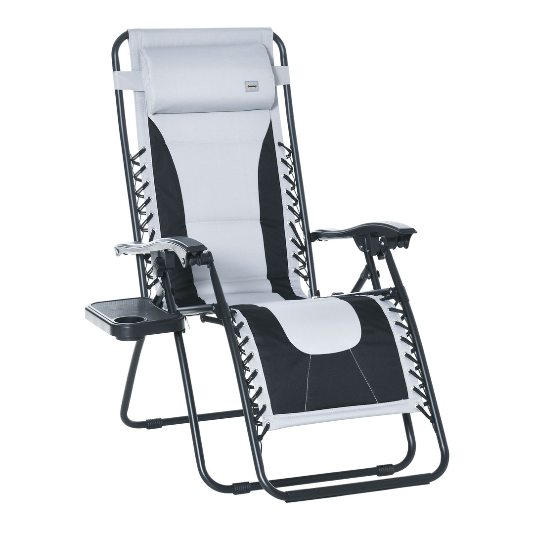 MCL Zero Gravity Lounger Chair, Folding Reclining Patio Chair with Padded Seat, Cup Holder, Soft Cushion and Headrest for Poolside, Camping, Light Grey