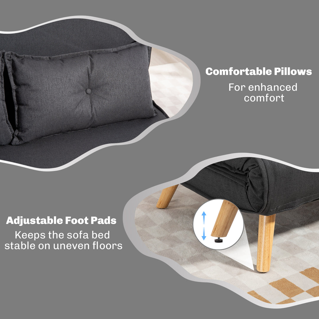 Two-Seater Linen-Look Sofa Bed - Charcoal Grey