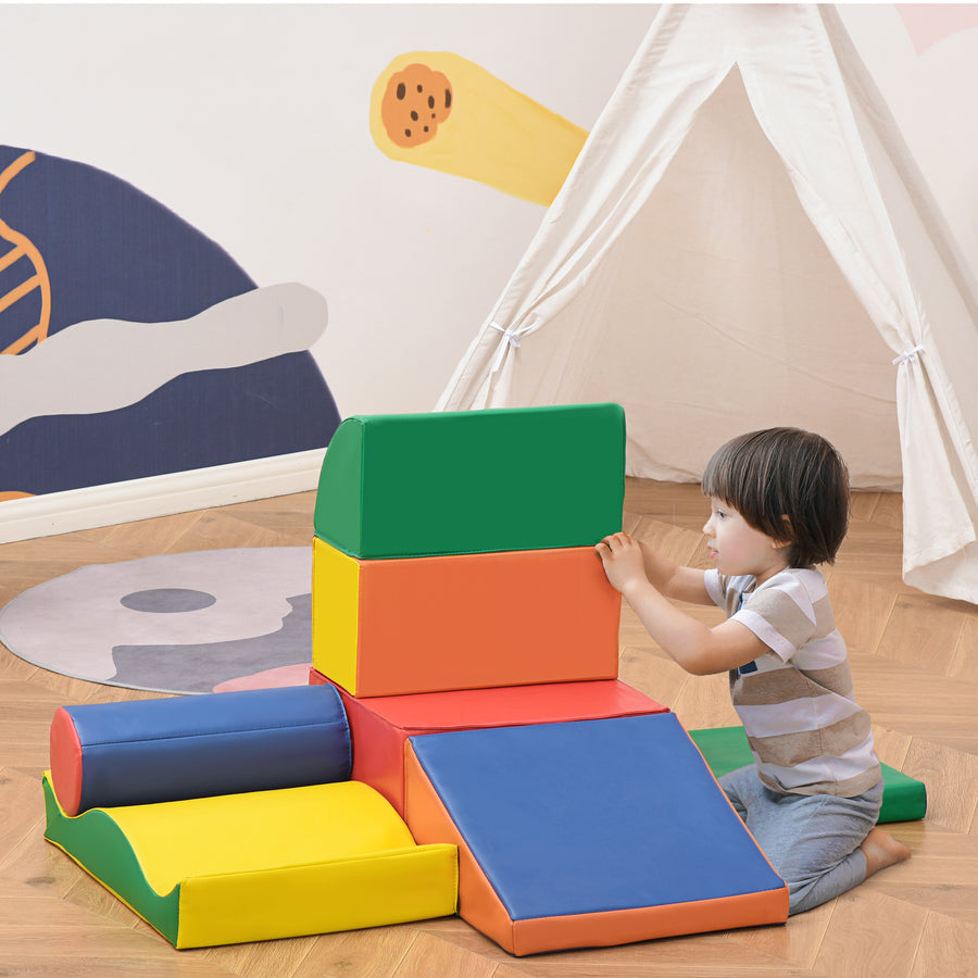 Soft Play Set, 7 Piece Soft Foam Blocks, Toddler Climb and Crawl Activity Play Set for 1-3 Years, Soft Play Equipment for Building and Stacking, Educational Play, Red