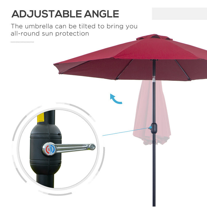 2.7M Garden Parasol Umbrella with Glass Fibre Ribs and Aluminium Frame, Tilting Sun Shade Shelter Canopy, Wine Red