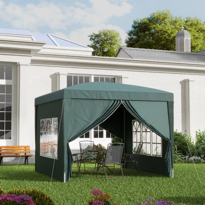 3 x 3m Pop Up Gazebo, Wedding Party Canopy Tent Marquee with Carry Bag and Windows, Green