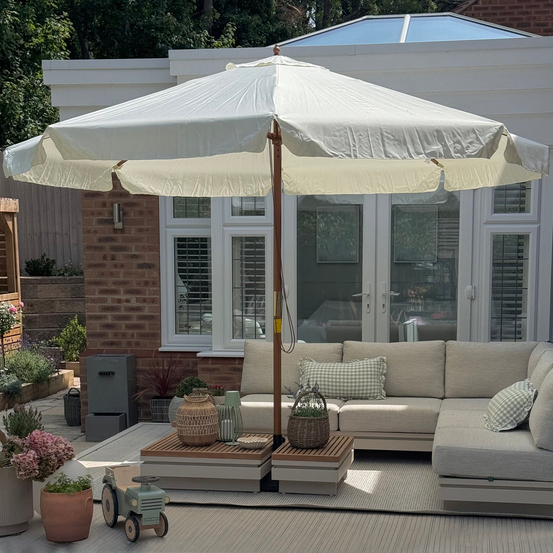 3.3m Elegant Wooden Parasol - Cream