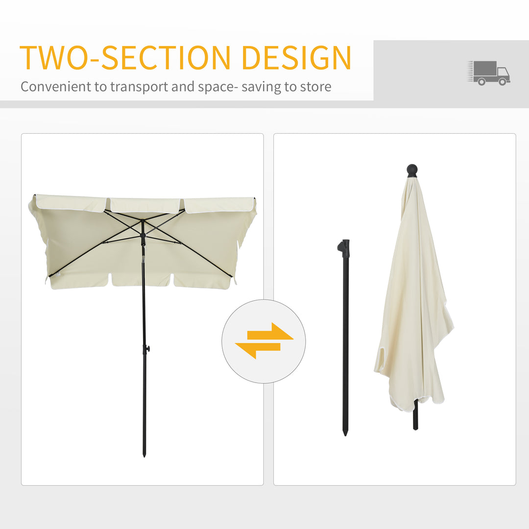 Outsunny Garden Parasol Umbrella, Outdoor Market Table Umbrella with Ruffles & Aluminium Pole, Rectangular Tilting Parasol Sun Shade Canopy, 2 x 1.3m, Cream White
