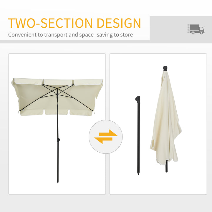 2 x 1.3m Garden Parasol Umbrella, Outdoor Market Table Umbrella with Ruffles & Aluminium Pole, Rectangular Tilting Parasol Sun Shade Canopy, Cream White