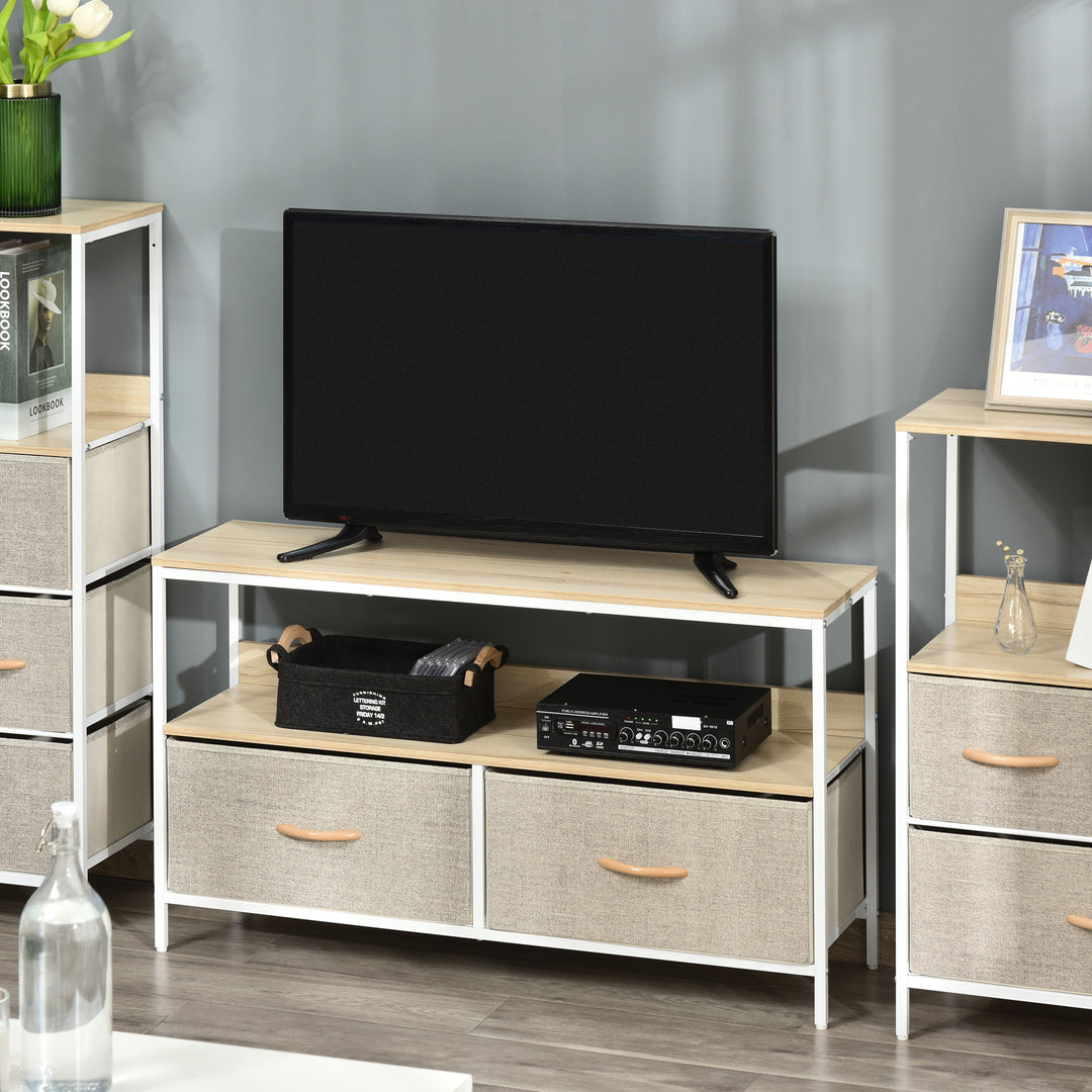 HOMCOM TV Cabinet, TV Console Unit with 2 Foldable Linen Drawers, TV Stand with Shelving for Living Room, Entertainment Room, Wood Effect | Aosom UK