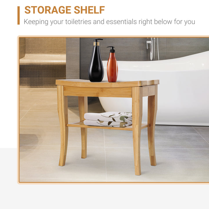 MCL 45cm 2-Tier Slatted Shower Bench Storage Seat w/ 4 Legs Comfortable Safe Bathroom Stool Spa Bath Organiser