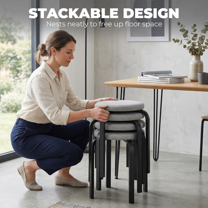 Stackable Stools Modern Cushioned Round Backless Stools Set of 4 Kitch