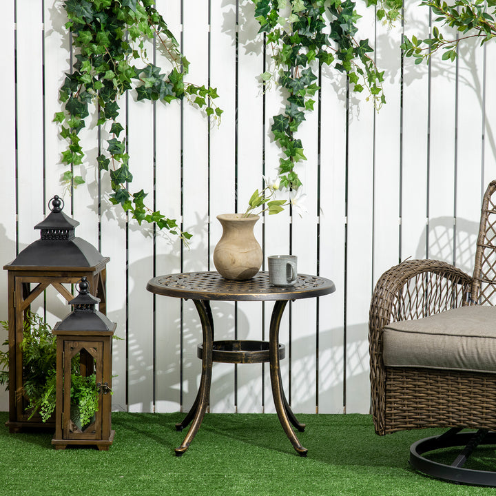 Outdoor Garden Table, Cast Aluminium Patio End Table with Anti-slip Foot Pads for Garden, Patio, Balcony, 60 x 52.5cm, Bronze
