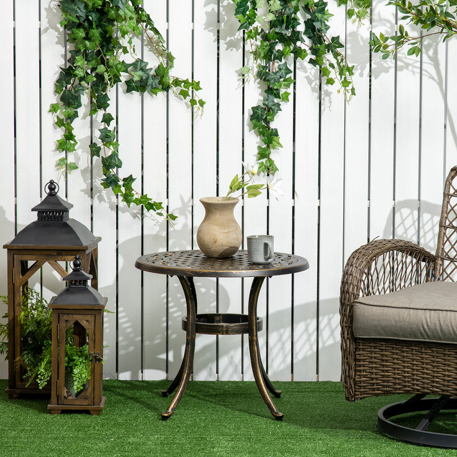 Outdoor Garden Table, Cast Aluminium Patio End Table with Anti-slip Foot Pads for Garden, Patio, Balcony, 60 x 52.5cm, Bronze
