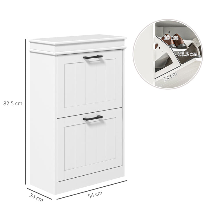 Two-Drawer Minimalistic Shoe Storage Cabinet, for 10 Shoes, White