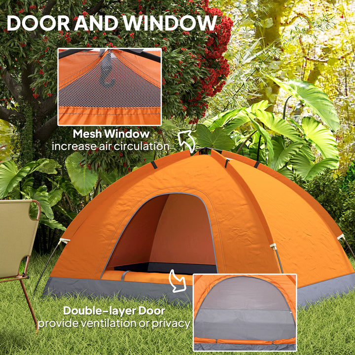 2 Person Camping Tent, Dome Tent with Zipped Doors, Storage Pocket, Portable Handy Bag, Orange