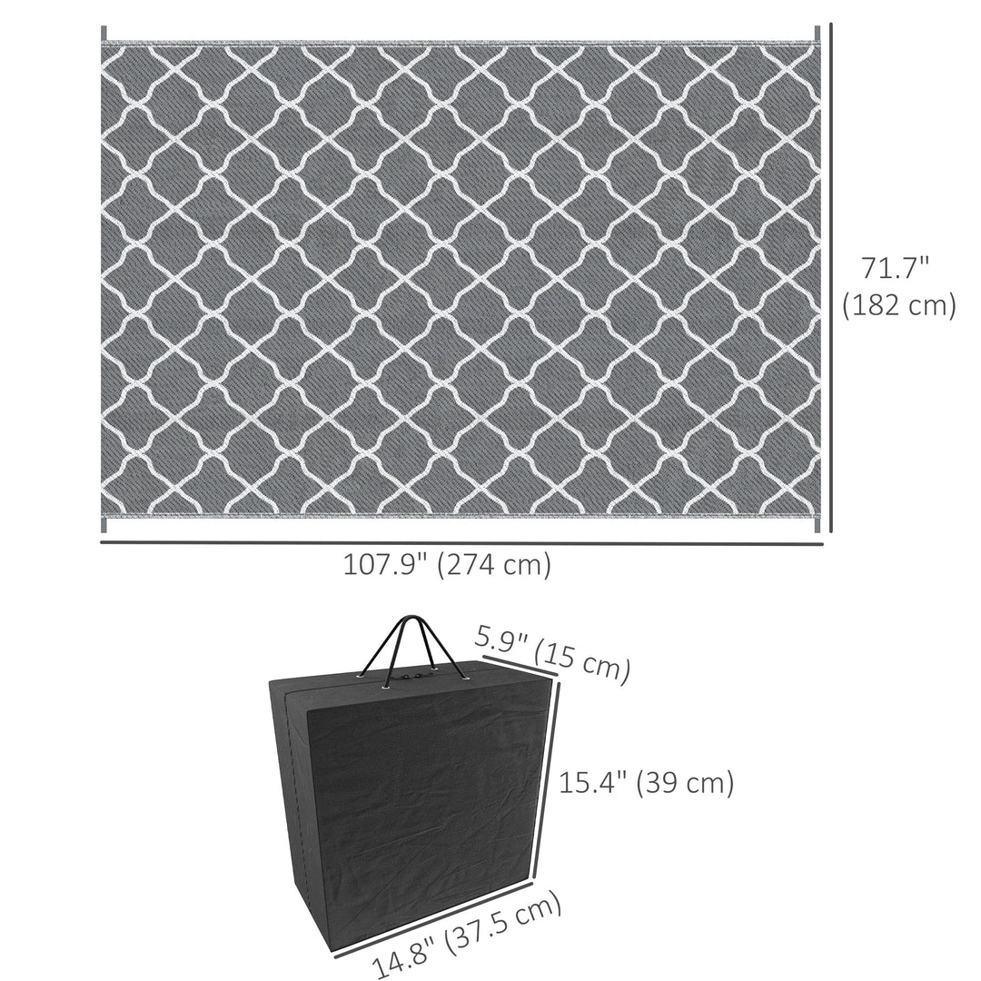 Reversible Outdoor Rug with Carry Bag, Waterproof Plastic Straw Mat for Garden, Deck, RV, Picnic, Beach, Camping, 182 x 274cm, Grey